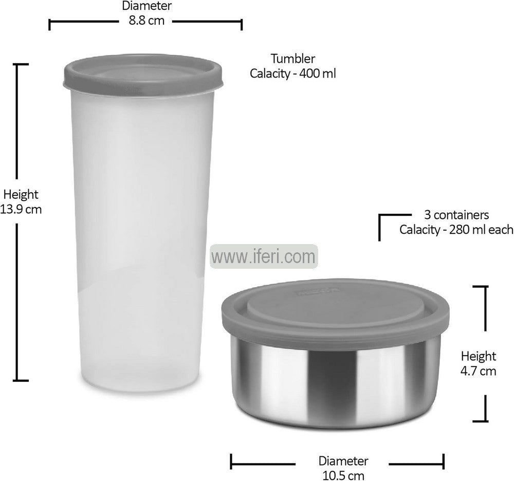 Milton 4 Pcs Airtight Lunch Box, Tiffin Carrier with Insulated Carrying Bag & Spoons BCG3570