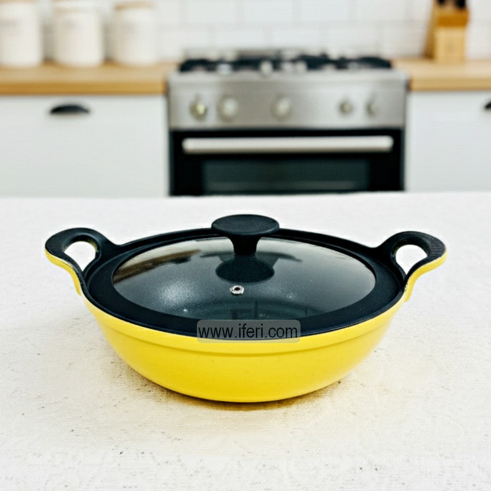 25cm Premium Quality Enamel Coated Cast Iron Cookware / Karai with Glass Lid ALM6942