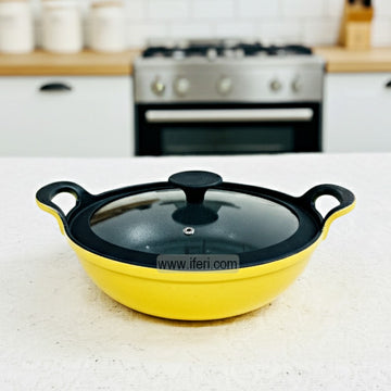 25cm Premium Quality Enamel Coated Cast Iron Cookware / Karai with Glass Lid ALM6942