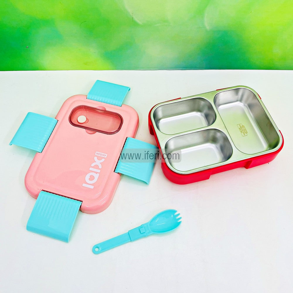 3 Part Airtight Stainless Steel Tiffin Box Food Container with Spoon MT589