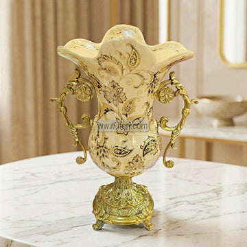 12 Inch Exclusive Ceramic Vase with Metal Base RY3565