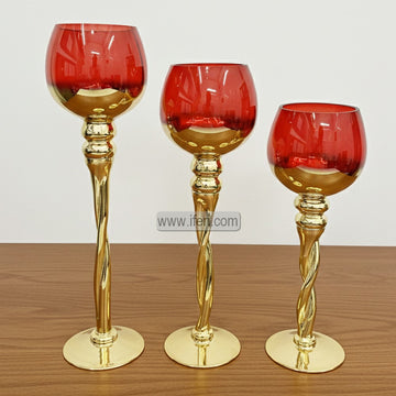 3 Pcs Glass Candle Stand Showpiece IQ118
