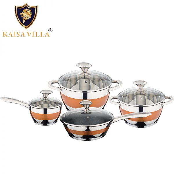 8 Pcs Stainless Steel Marble Coating Induction Based Cookware Set with Lid KV-6616