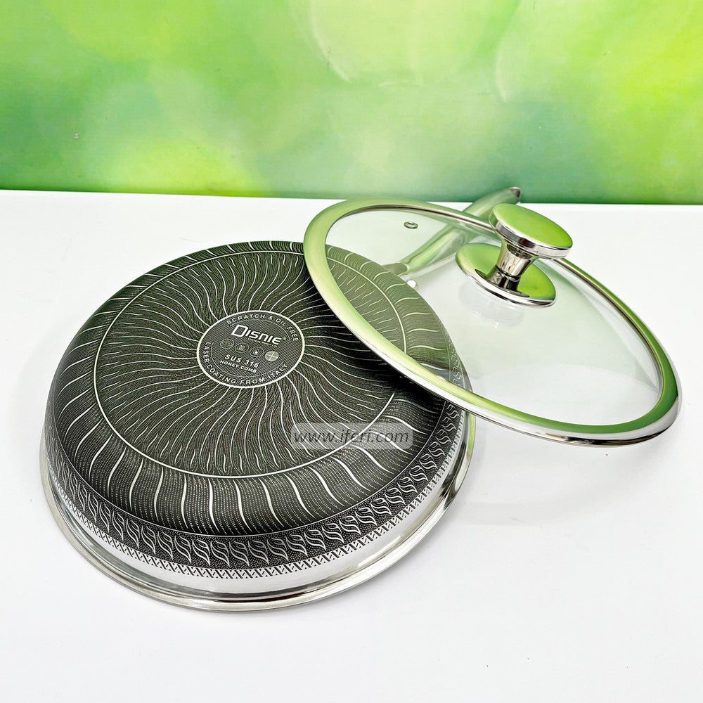 32cm Disnie High Quality Stainless Steel Honeycomb Fry Pan with Lid BCG3603