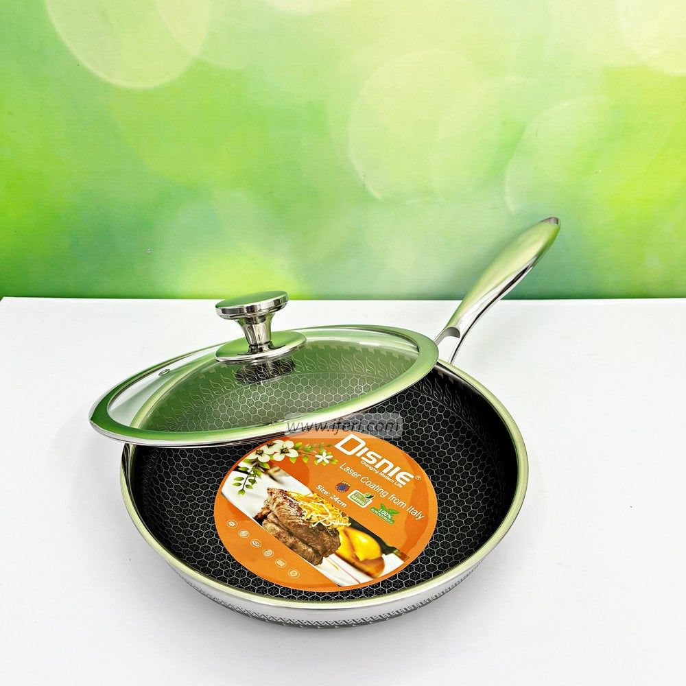 28cm Disnie High Quality Stainless Steel Honeycomb Fry Pan with Lid BCG3603
