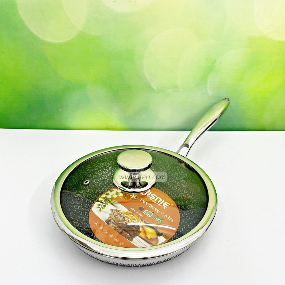 28cm Disnie High Quality Stainless Steel Honeycomb Fry Pan with Lid BCG3603