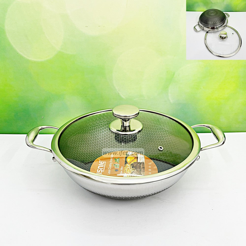 30cm Disnie High Quality Stainless Steel Honeycomb Cookware / Karai with Lid BCG3604