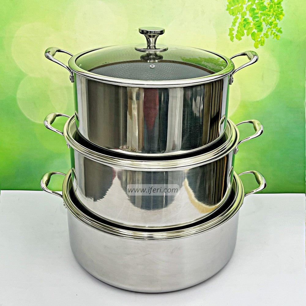 3 Pcs Disnie High Quality Stainless Steel Honeycomb Cookware / Saucepan with Lid BCG3606