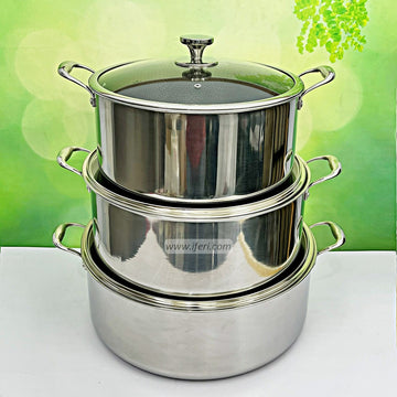 3 Pcs Disnie High Quality Stainless Steel Honeycomb Cookware / Saucepan with Lid BCG3606