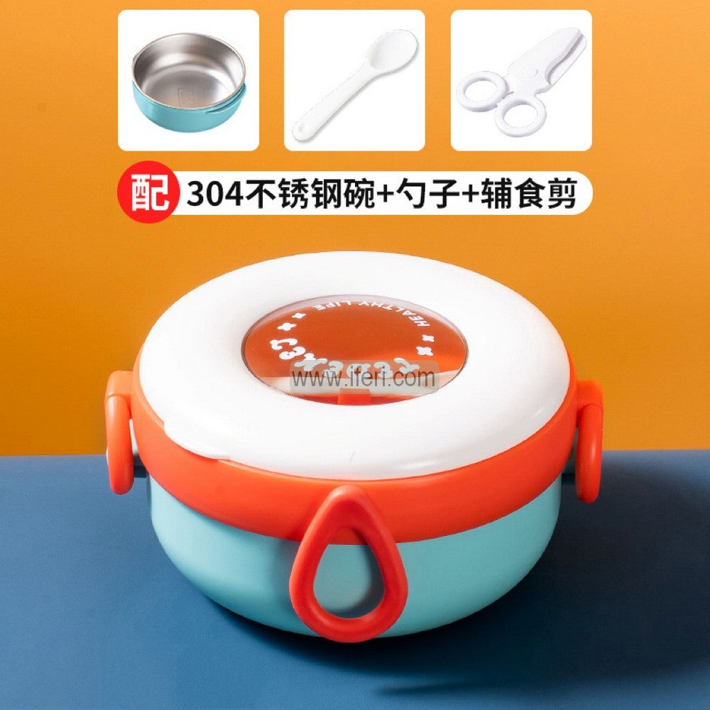 370ml Baby Food Bowl, 2 Part Stainless Steel Tiffin Box Food Container with Spoon & Scissors MT609-1
