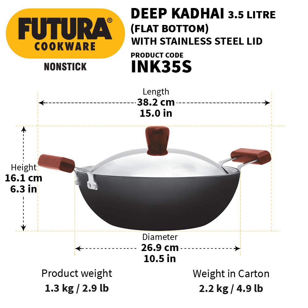 3.5 Liter Futura Hard Anodised Karai, Cookware with SS Lid SRC008