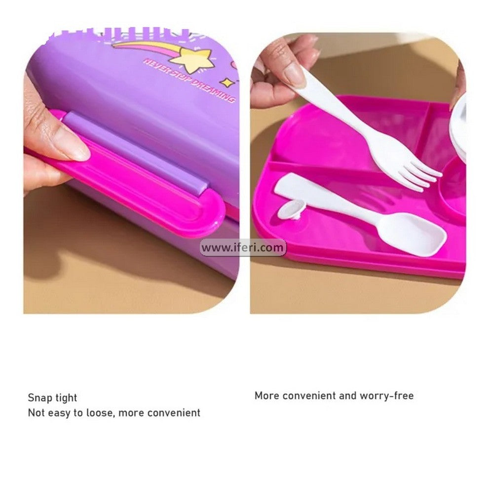 3 Part School Tiffin Box Food Container with Spoons LB6454