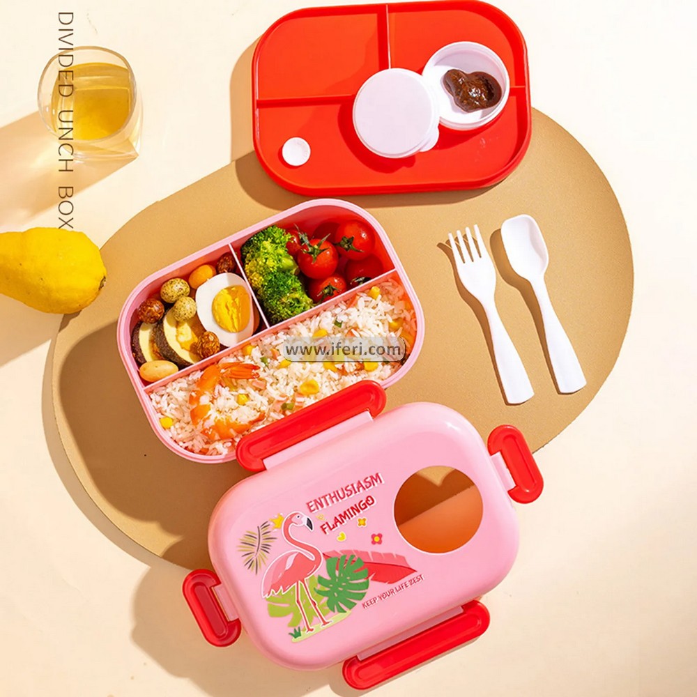 3 Part School Tiffin Box Food Container with Spoons LB6455