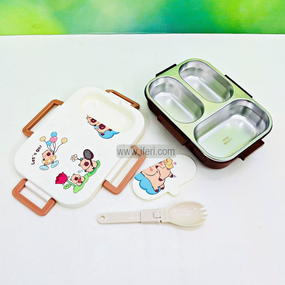 3 Part Airtight Stainless Steel Tiffin Box Food Container with Spoon MT619-1