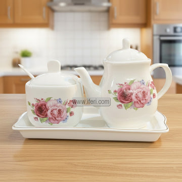 2 Pcs Exclusive Ceramic Tea Pot &amp; Sugar Pot with Serving Tray RY3390