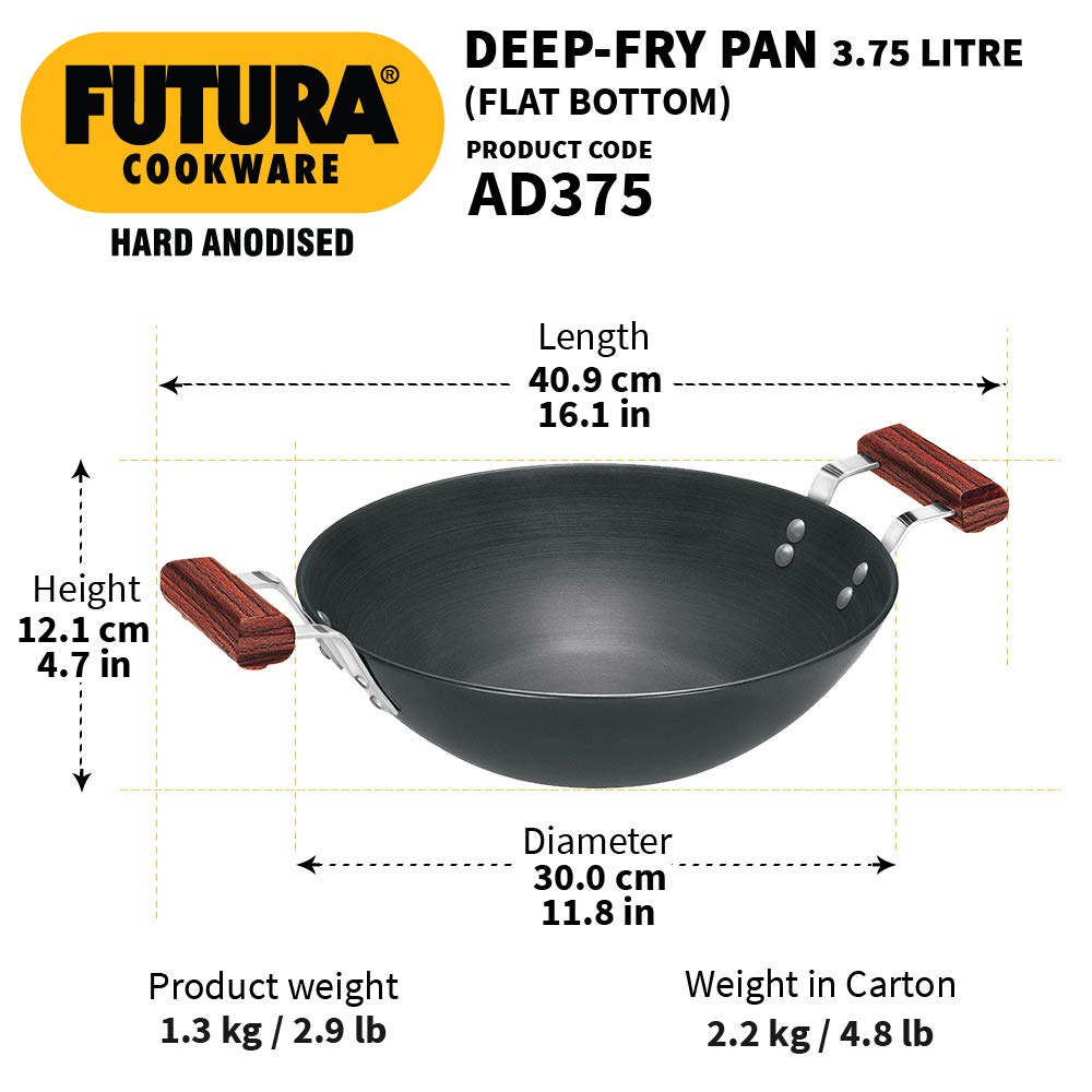 3.75 Liter Futura Hard Anodised Karai, Cookware with SS Lid SRC009