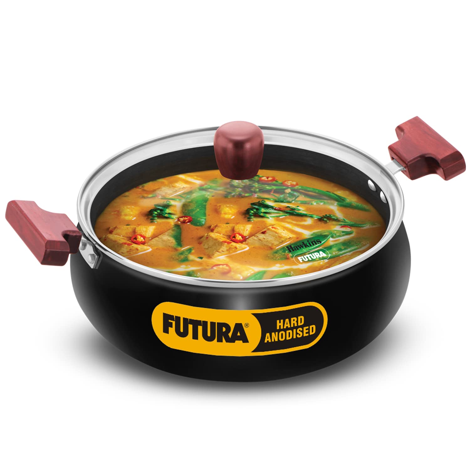 5 Liter Futura Hard Anodised Induction Based Cook & Serve Handi Saucepan With Glass Lid ALM5089