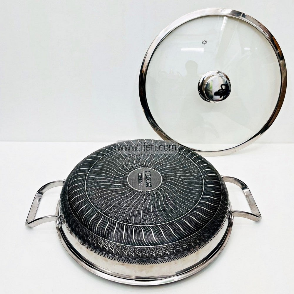 28cm Uncoated Honeycomb Design Stainless Steel Non-Stick Cookware / Karai with Lid TG10624