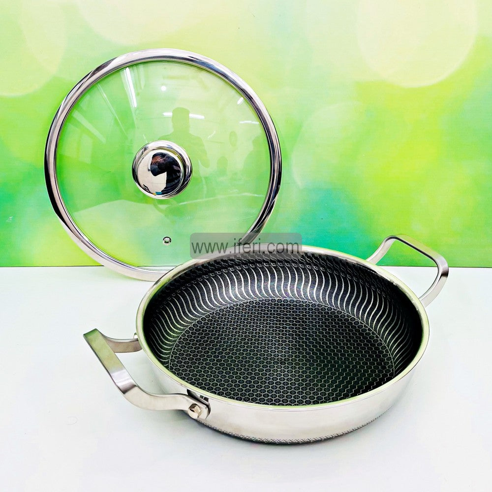 30cm Uncoated Honeycomb Design Stainless Steel Non-Stick Cookware / Karai with Lid TG10624