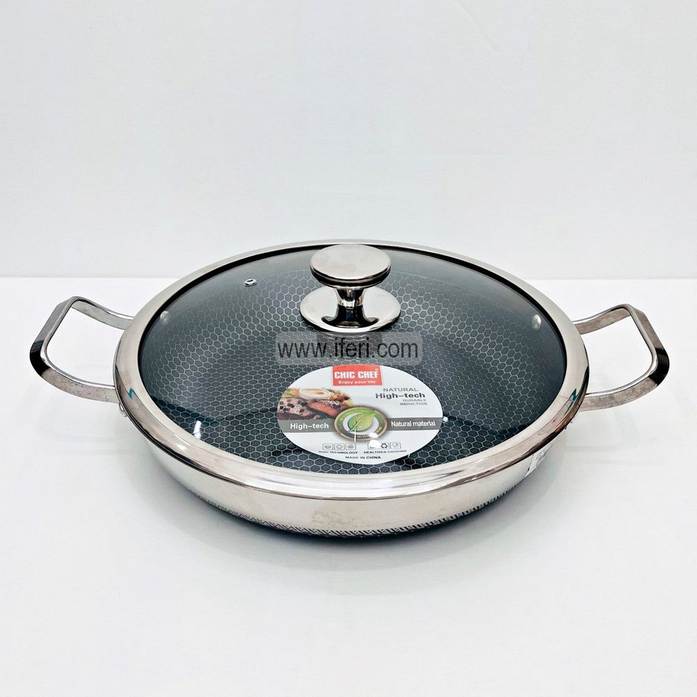 28cm Uncoated Honeycomb Design Stainless Steel Non-Stick Cookware / Karai with Lid TG10624