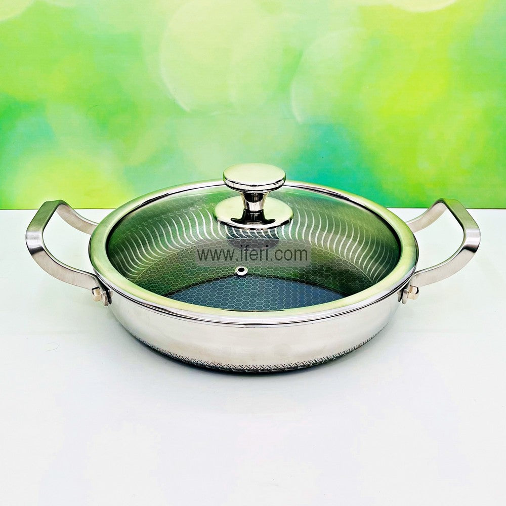 28cm Uncoated Honeycomb Design Stainless Steel Non-Stick Cookware / Karai with Lid TG10624