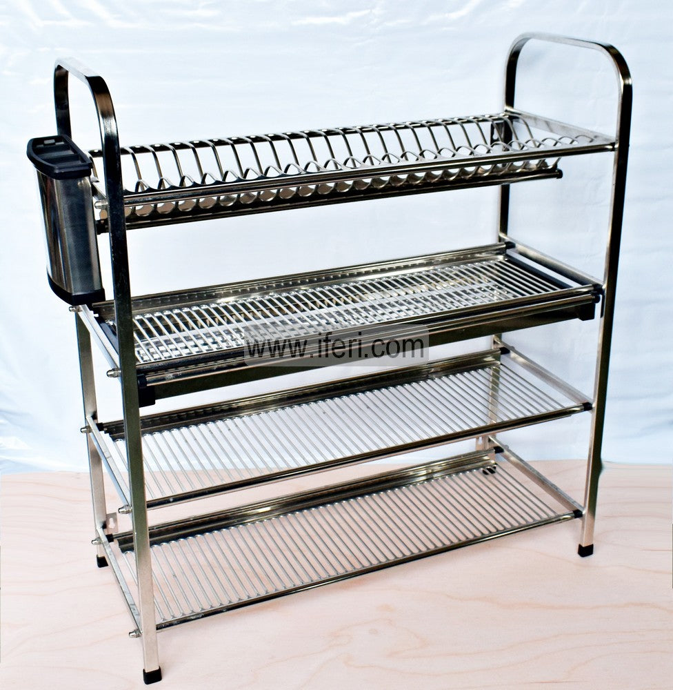 4 Tier Stainless Steel Wall Hanging Dish Drying Storage Rack with Holder KSM0012