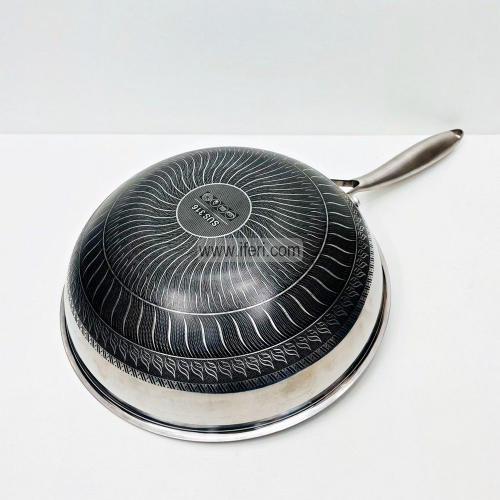 28cm Uncoated Honeycomb Design Stainless Steel Non-Stick Wok Fry Pan TG10630