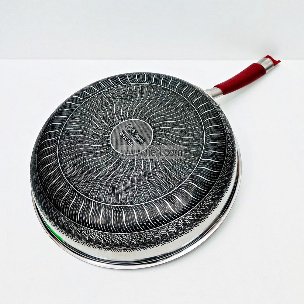 28cm Uncoated Honeycomb Design Stainless Steel Non-Stick Fry Pan TG10634