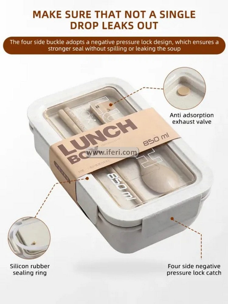 850ml Airtight Tiffin Box Food Container with Spoon & Chopsticks LB6472-1