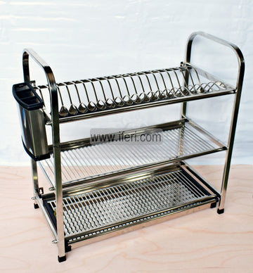 3 Tier Stainless Steel Wall Hanging Dish Drying Storage Rack with Holder KSM0014
