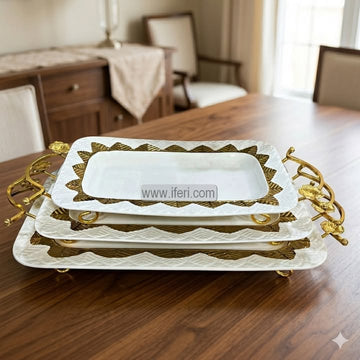 3 Pcs Exclusive Ceramic Casserole Dish Set with Metal Stand EB21603