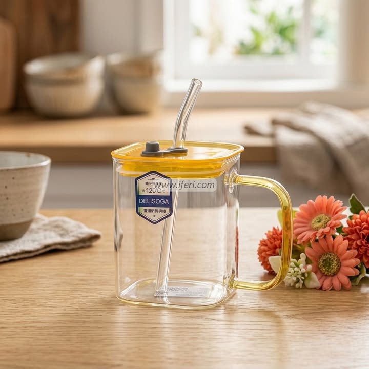 4 Inch Glass Juice Sipper Mug with Straw ALP2134
