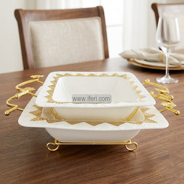 2 Pcs Exclusive Ceramic Casserole Dish Set with Metal Stand EB21600