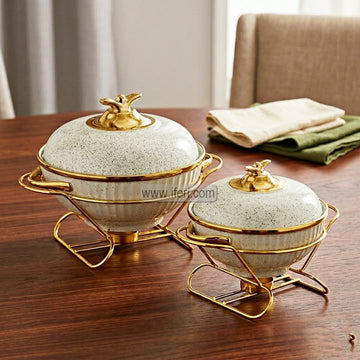 2 Pcs Exclusive Ceramic Soup Bowl Set with Food Warmer & Metal Stand EB21602