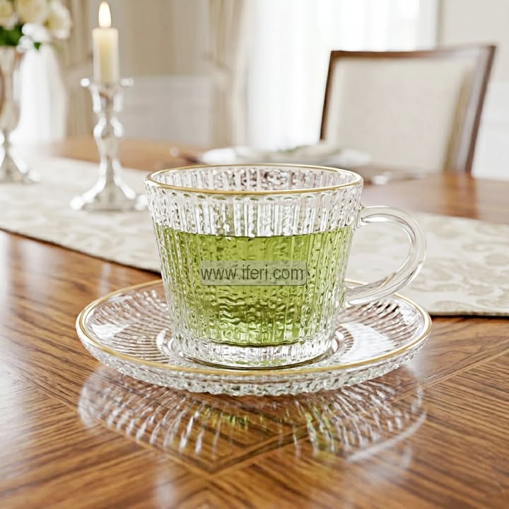 12 Pcs Glass Tea Cup & Saucer Set EB21619