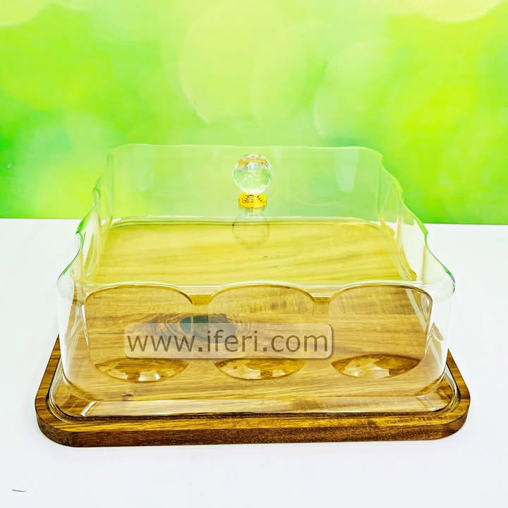 12.7 Inch Bamboo Cake Stand, Serving Platter Cake Plate, with Cover RY3577