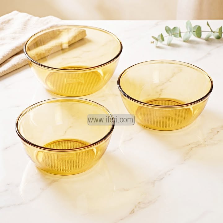 3 Pcs Golden Glass Serving Bowl Set EB21605