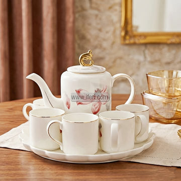 7 Pcs Exclusive Ceramic Tea Pot & Cup Set with Serving Tray EB21608
