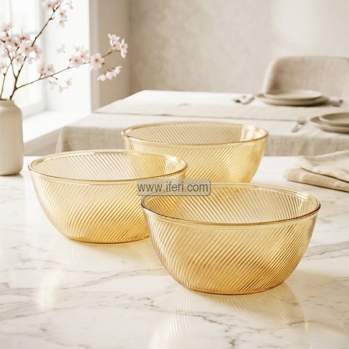 3 Pcs Golden Glass Serving Bowl Set EB21611