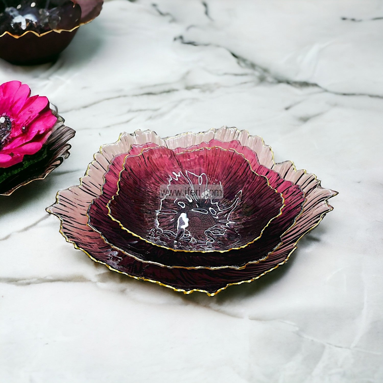3 Pcs Golden Rim Glass Serving Bowl Set SGR0066