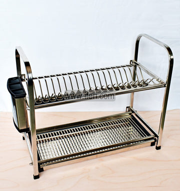 2 Tier Stainless Steel Wall Hanging Dish Drying Storage Rack with Holder KSM0016