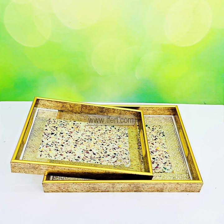 2 Pcs Rectangle Shaped Exclusive Serving Tray Set RY3643
