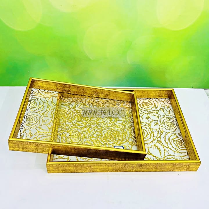 2 Pcs Rectangle Shaped Exclusive Serving Tray Set RY3642
