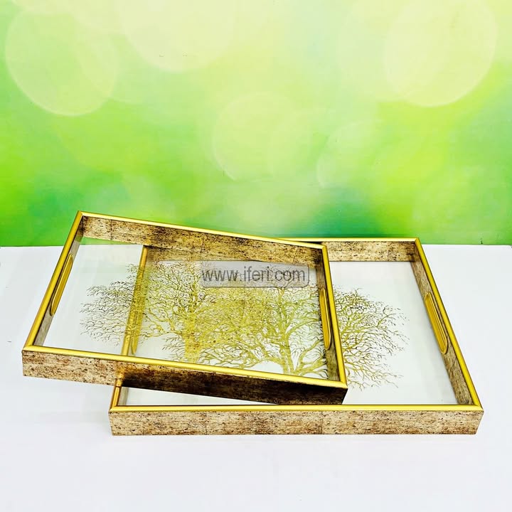 2 Pcs Rectangle Shaped Exclusive Serving Tray Set RY3639