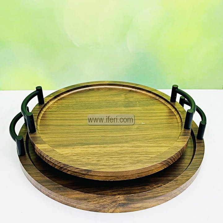 2 Pcs Round Shaped Exclusive Serving Tray Set RY3635