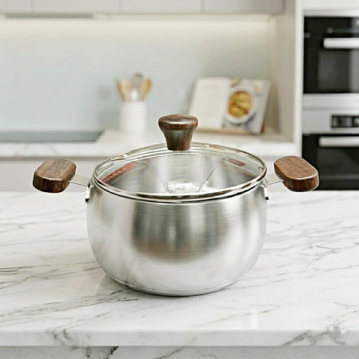 18cm Stainless Steel Belly Shape Small Stock Pot, Cookware, Handi with Glass Lid ALM7001