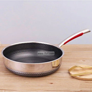 28 cm Uncoated Honeycomb Design Stainless Steel Non-Stick Wok Frying Pan SMN1691