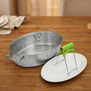 39cm High Quality Steel Multipurpose Steamer/Cookware Shallow Cookware / Multipan with Glass Lid, Steaming Rack, Ceramic Pot & Chuck SRC060