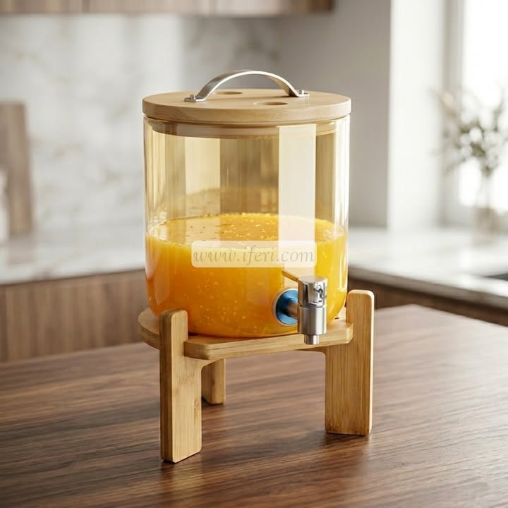 13 Inch Borosilicate Glass Juice Dispenser with Bamboo Stand BS132(5)