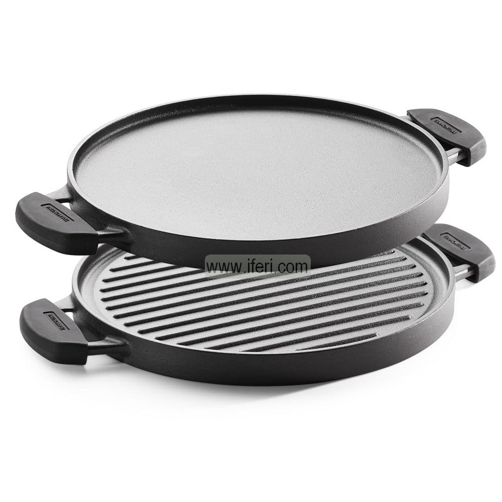 30cm Tramontina Titanex Cast Iron 2 in 1 Reversible Grill Pan, Griddle, Dosa Tawa ALM6961